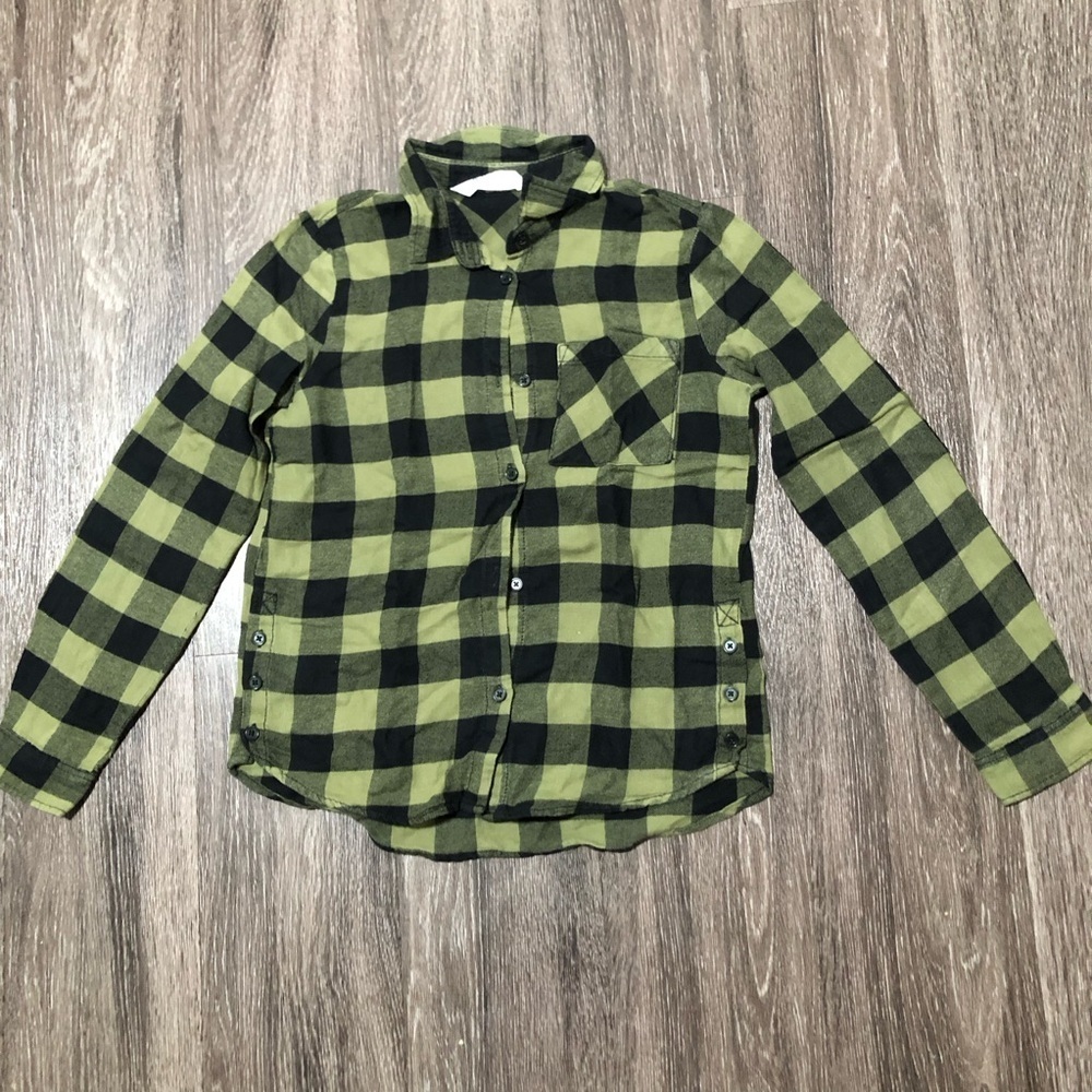 H&M Black and Green Plaid Flannel Shirt 9-10Y